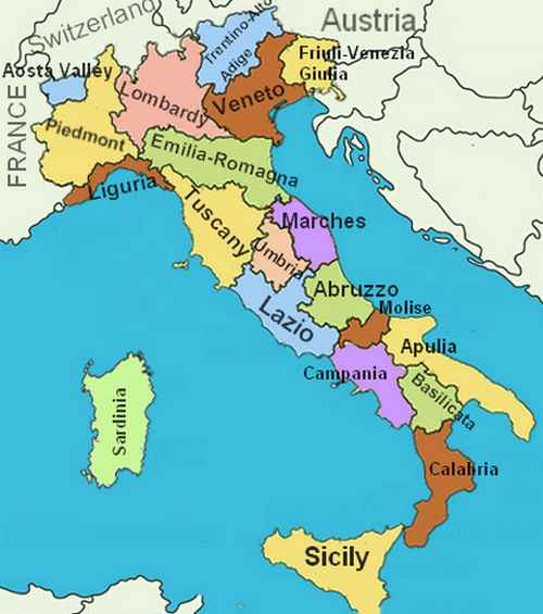 Regions Of Italy Name And Location On The Map