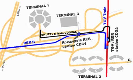 Схема расположения терминалов аэропорта Шарль де Голь