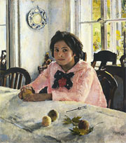 Tyttö ja persikat maalaus Tretjakovin taidegalleriassa