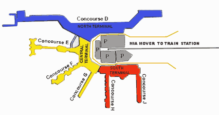 Схема расположения терминалов аэропорта Майами