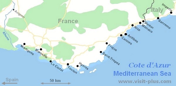 Ranskan Riviera kartta