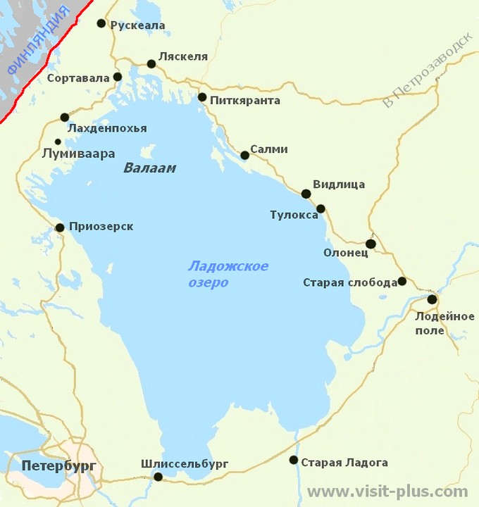 Карта маршрута вокруг Ладожского озера