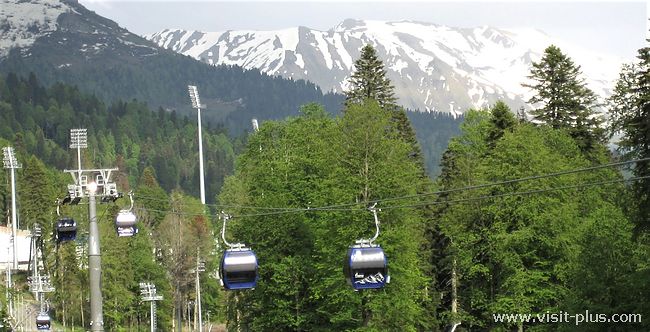 Ski lifts in the mountains in Krasnaya Polyana