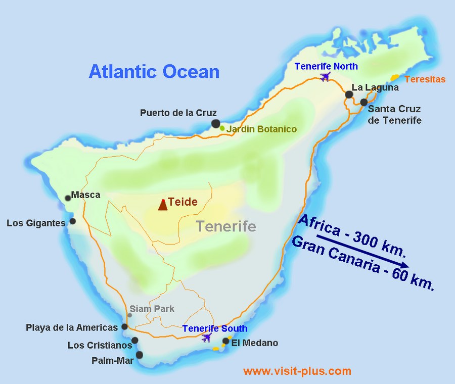 Map of attractions of the island of Tenerife